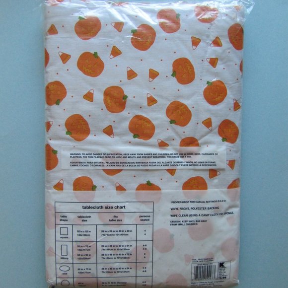 New Totally Ghoul Pumpkin Motif Thanksgiving Oblong Vinyl Tablecloth 52” x 90” - Picture 4 of 7